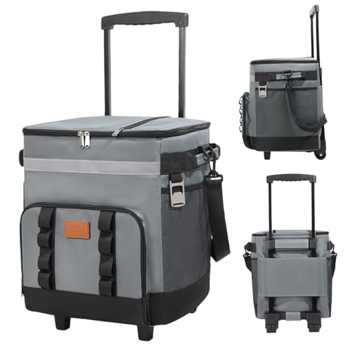 Enfriador con Ruedas y manejo de 35 l boletos de refrigerador con Plegables colapsables con Cremallera múltiple de Cierre de múltiples Bolsillos.