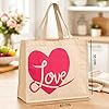Premier Housewares Canvas Tote Bag with Love Heart Print, Reusable Shopping Bag with Strong Handles, Natural and Red Textile Grocery Bag for Everyday Use #3
