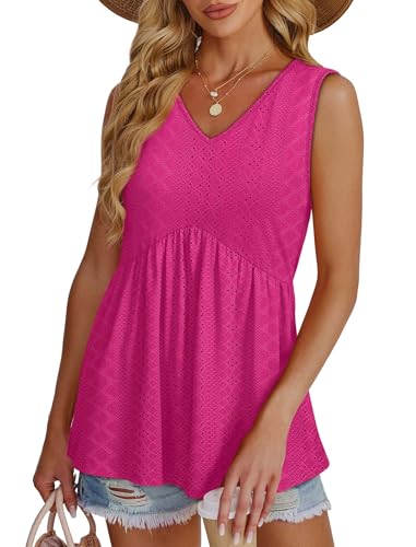 Image of OFEEFAN Womens Tank Tops 2025 Flowy Peplum Tops for Women Dressy Sleeveless V Neck Babydoll Tank Tops