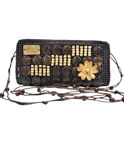 Cottage Handicraft Women’s Coconut Shell Beaded Clutcher Sling, Crossbody Bag Women, Elegent 1 Zip Sling Bag, Handmade Crossbody Bags Long Strap Purse, Side Purse for Women and Girls.