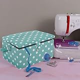 Hobby Gift Nähkästchen Mittel mit Griff - Nähkorb aus Baumwolle mit Fächern für Nähzubehör & Werkzeuge - Aufbewahrungsbox für Handarbeit - 18,5 x 25,5 x 14,5 cm, Entenei-Blau mit Punkten