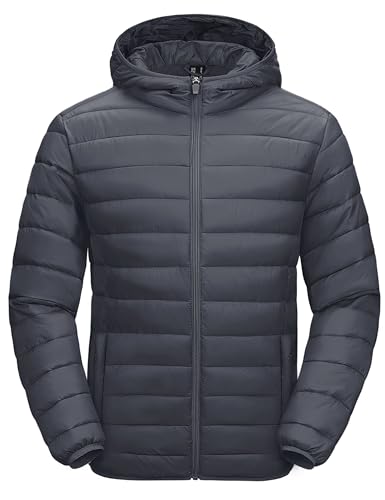 MAGCOMSEN Men's Lightweight Puffer Jacket Hooded Warm Winter Coat Quilted Lined Water-Resistant Full Zip Bubble Jackets