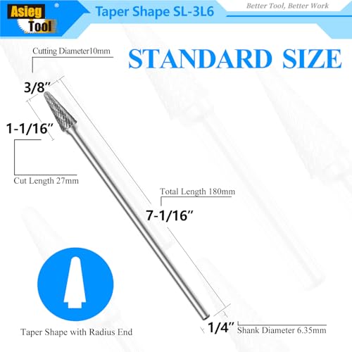 Image of SL-3L6 Tungsten Carbide Burr Rotary File Taper Shape with Radius End Double Cut with 1 /4 inch Shank for Die Grinder Drill Bit