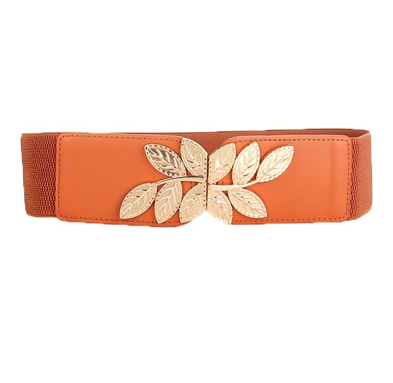 Women's Stretchy Elastic Waist Belt for Dresses, Vintage Wide Leaf Print Design