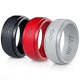 Silicone Wedding Ring for Men - 3 Rings Set by Rinfit - Designed, Safe , Soft Rubber, Silicone Men's Wedding Band. (10, Black, Red, Gray)