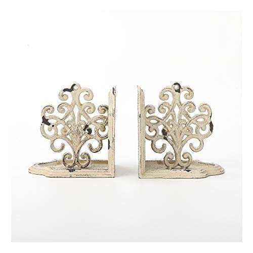 Jemeni Medallions Bookends Decorative, Heavy Duty Book Ends, Shabby Chic White