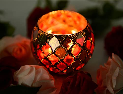 Chezmax FN-20200224-19 Votive Candle Holder Tea Lights - Glass Candle Holders, Mosaic Tealight Candle Holder thumb #3