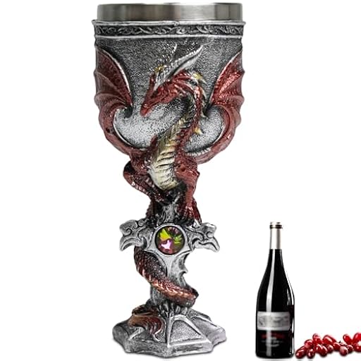ZONSUSE Copa de Vino de Dragón, Copa Gótica de Acero Inoxidable, Cáliz Dragón Medieval, Cáliz de Fantasía con Cruz y Piedra Preciosa, Fête Fantastique Bar Décoration 200 ml (Rouge Pterosaurio) | Ya disponible en tu tienda friki favorita! En mundofriki.es!