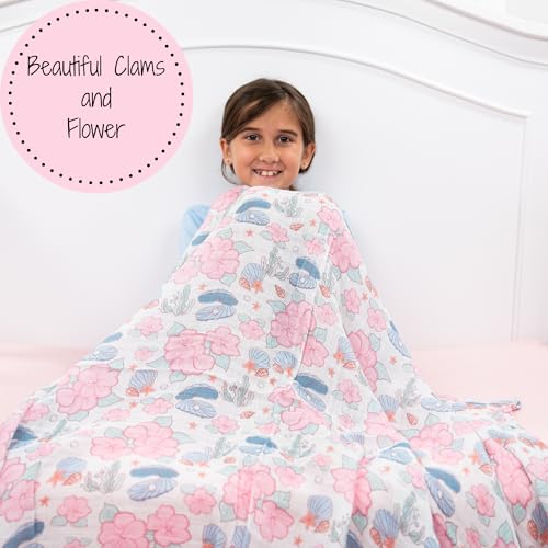 Image of LollyBanks Baby Swaddle Blanket for Girls, 100% Cotton Soft and Breathable Muslin Swaddle Blanket 47 x 47 Inches, Lightweight Newborn Blankets, Baby Essentials Must Haves (Clams Flower Print)