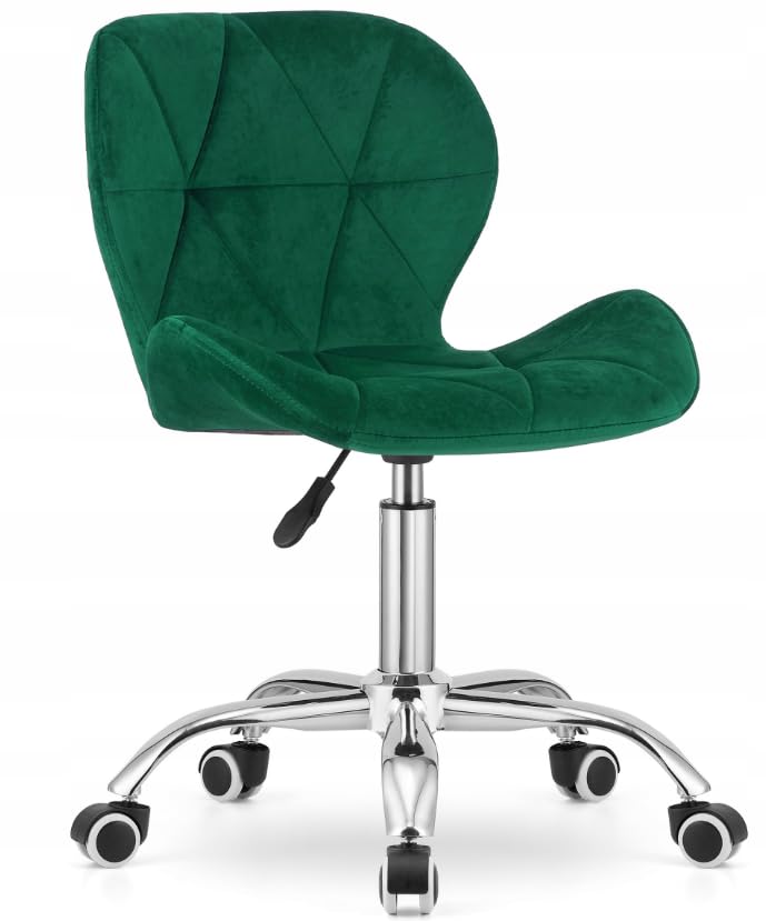 BDW Chaise de Bureau avec revêtement en Velours, Largeur d'assise 46,5cm, Pieds métalliques, réglable en Hauteur Chaise pivotante, pour Bureau, Salon, Chambre à Coucher, Vert