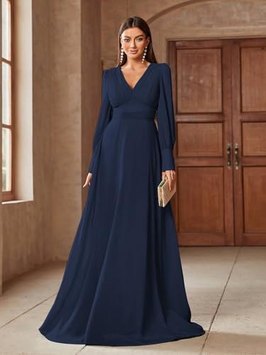 Image of TOLEEN Summer Casual Dresses for Women 2024 Spring Fashion Boho V Neck Long Sleeve Ruffle Floral Print Elegant Maxi Dress