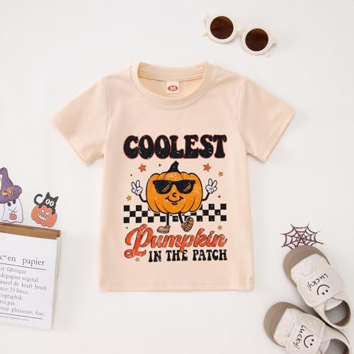 CM C&M WODRO Toddler Boy Halloween T-Shirt Coolest Pumpkin in The Patch Shirt Short Sleeve Retro Kids Graphic Tee Fall Tops4