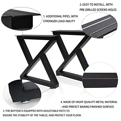 Taelakeni 16 Inch Metal Bench Coffee Table Legs, Set of 2, Black