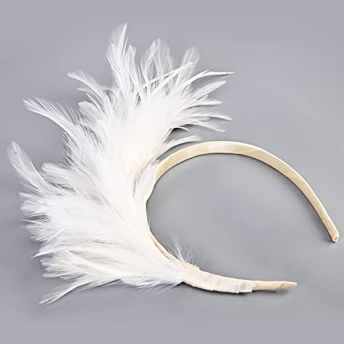 Deeka Feather Fascinators Hat Women 20S Feather Headbands Costume Feather Crown Colorful Handmade Tea Party Headpiece For Women And Girls -White #TOP5