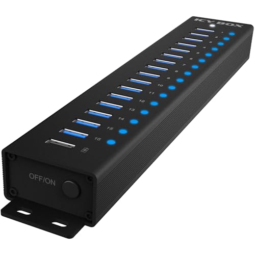 Concentrador USB 3.2 Gen 1 ICY BOX con 17 puertos totales y adaptador de corriente potente