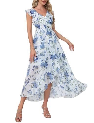 Womens V Neck Floral Print Ruffle Maxi Party Dress A-Line Summer High Low Flowy Wedding Guest Cocktail Dress2
