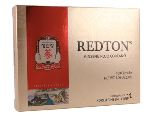 REDTON GINSENG PURO ROJO COREANO 100 CAPSULAS - Impulso natural de energía - 100% natural y sin aditivos - Enfoque y Vitalidad - Energía Física y Mental