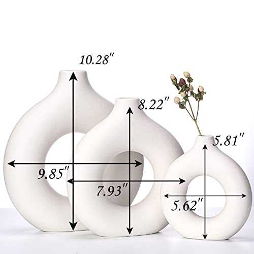 Boragai White Ceramic Vase Set Of 2, Donut Vases For Home Decor, Small Flower Vase For Rustic Farmhouse Decor, Modern Boho Vase For Living Room, Office, Bedroom, Pampas Grass Vase #TOP3