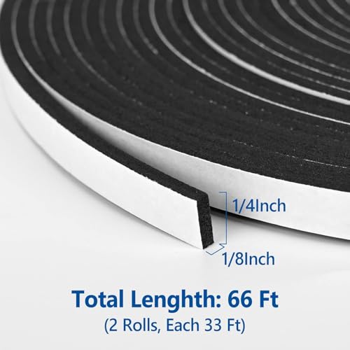 Image of Kikerike Self Adhesive Foam Tape Weatherstrip 1 /4In x 1 /8In x 66Ft High Density Foam Insulation Strips Seal Weather Stripping with Strong Adhesive for Door and Window Sound Isolation Soundproofing