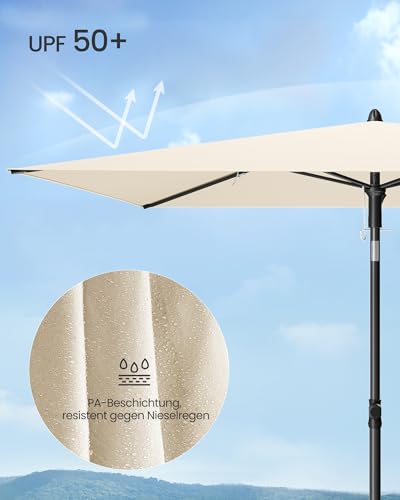 SONGMICS Sonnenschirm Balkon, 190 x 120 cm, Gartenschirm rechteckig, UPF 50+ Sonnenschutz, knickbar, Terrassenschirm, Outdoor Garten Terrasse Strand, Tragetasche, ohne Ständer, beige GPU024LZ01 4