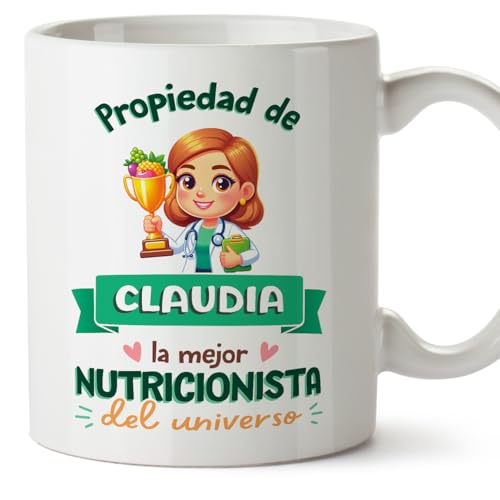MUGFFINS Tazas Personalizadas para NUTRICIONISTA mujer - En Español - Propiedad de - 11 oz / 330 ml - Regalo Personalizable original y divertido