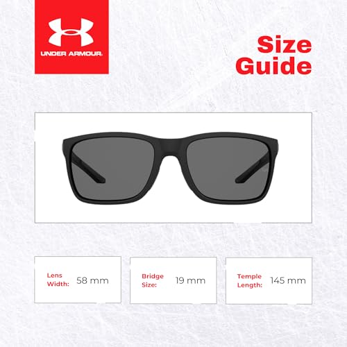 Under Armour UA0005/S Hustle 0003/M9 58MM Matte Black/Gray Polarized Rectangular Sunglasses for Men +BUNDLE with ACCESSORY EYEWEAR KIT3