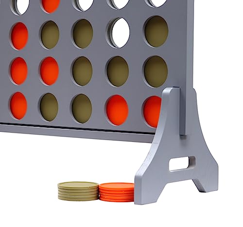 Image of Giant 4 in a Row Game for Family & Adults - Tailgating Pros Jumbo Grey Wooden Four in a Row Indoor & Outdoor Yard Game for Family Party Fun, Portable Activities for Patio, Backyard, and Camping