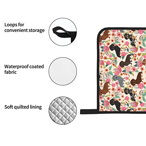 Floral Dachshunds Oven Mitts And Pot Holders Sets Of 4，Heat Resistant Kitchen Microwave Gloves And Pot Pads With Non-Slip Surface For Grilling Baking Cooking Bbq #TOP4
