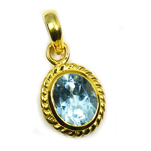 Pendentif topaze bleue ovale et or Panchdhatu 3 carats de haute joaillerie