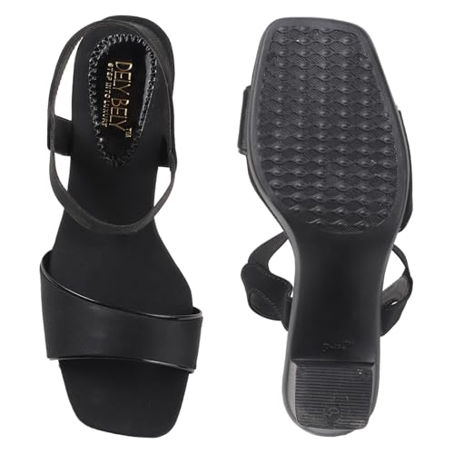 Image of Women's Stylish Black Block Heel Sandals - Comfortable Heels with Ankle Strap - Party, Office & Casual Footwear
