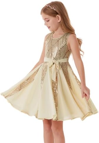 GRACE KARIN Mädchen Glitzerndes Pailletten Prinzessinnenkleid Geburtstagspartykleid Sommer Blumenmädchen Kleid für besondere Anlässe Festival-Outfit 5-12 Jahre