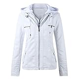 Briskorry Damen Lederjacke Braun Bikerjacke Vintage Kunstlederjacke Elegant Übergangsjacke Motorradjacke Kunstleder Mit Stehkragen Leder Damenjacke Jacket mit Annehmbarer Kapuze