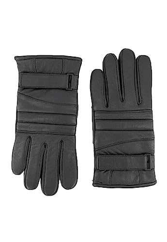 Hugo Boss Herren-Biker-Handschuhe, schwarz, dickes Leder, warm, gepolstert, HLG146, 50456611, Schwarz , 9