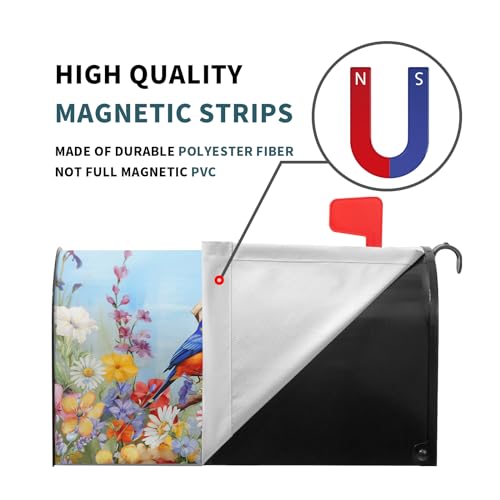 Image of Cardinal Bird Spring Farmhouse Mailbox Decorations - Colorful Magnetic Mailbox Wrap Post Letter Box Cover, Standard Size 25x21in