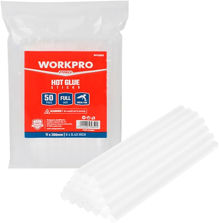WORKPRO WP432002 11x200mm Sıcak Silikon Tabancası İçin 50 Adet Şeffaf Yedek Silikon/Mum