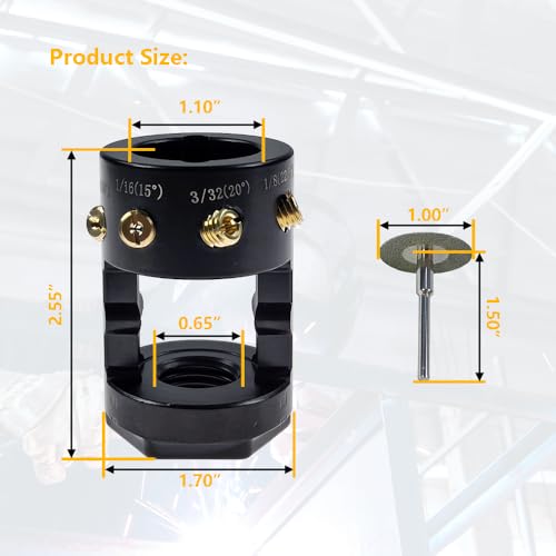 Aluminum Tungsten Electrode Sharpener Grinder TIG Welding Head Tool w/Cut-Off Slot, Connecting Rods, Grinding Disc | Fit for Black and Decker, Milwaukee, Bosch Dremel, Rotary Tools with 3/4-12 Thread