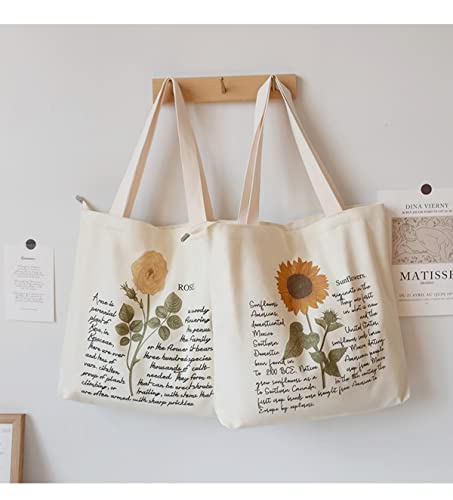 Floral Canvas Tote Bag Botanical Shopping Bag Aesthetic Flower Tote Bag Canvas Grocery Bag For Women Trendy Tote #TOP3