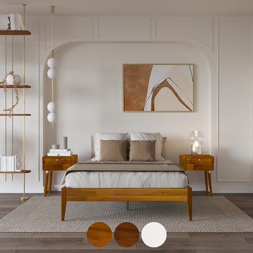 Bme Dinkee 15 Inch Signature Bed Frame Without Headboard - Modern & Minimalist Style with Acacia Wood - 12 Strong Wood Slat Support - Easy Assembly - No Box Spring Needed - Caramel, Full