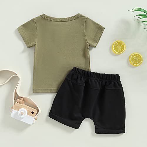 Infant Baby Boy Girl Father Mothers Day Outfits Kids Short Sleeve Letter T-Shirt Tops Shorts Summer 2Pcs Clothes (Dad Green,2-3T) #TOP2