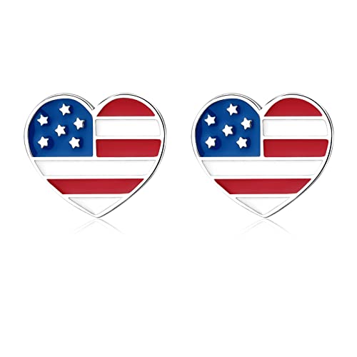 American Flag Earrings For Women 925 Sterling Silver 4Th Of July Stud Earrings Red White And Blue Heart Usa Flag Fourth Of July Independence Day Gifts For Women Girls Teens #TOP12