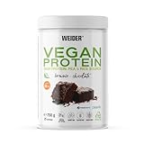Weider Vegan Protein (750g) Sabor Brownie-Chocolate. Proteína Vegana 21g/dosis Aislada Guisante (Pisane) y Arroz. Con Vitamina B12 y Stevia. Sin Gluten, Sin Azúcar. Bote 50% Reciclado, 100% Reciclable