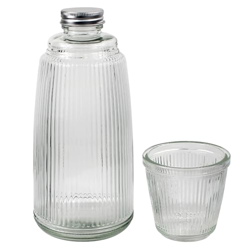 Bedside Water Carafe Set with Tumbler, 1000ml Glass Bottle with Drinking Glass, Glass Set for Nightstand, Water Bottle and Glass Set, Water Jug with Tumbler