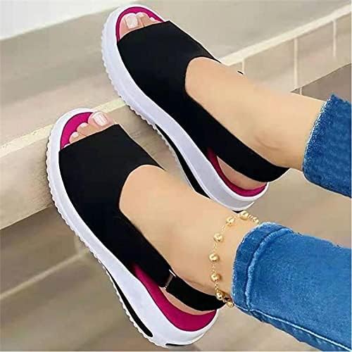 WEDFGX New Women Sandals Soft Stitching Ladies Sandals Comfortable Flat Sandals Women Open Toe Beach Shoes Woman Footwear, Black, 40 EU