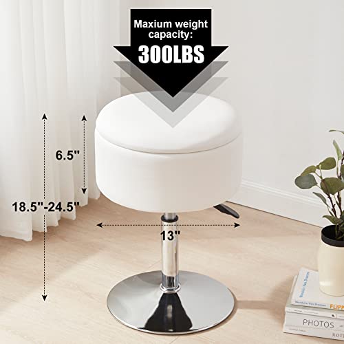 Rucuken White Vanity Stool Vanity Chair For Makeup Room Stool Chair For Vanity Adjustable Makeup Stools With Storage Swivel Makeup Chair For Bathroom Faux Leather #TOP3