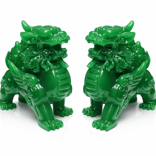 Pareja de estatuas decorativas Feng Shui Pi Yao verde miniatura 4