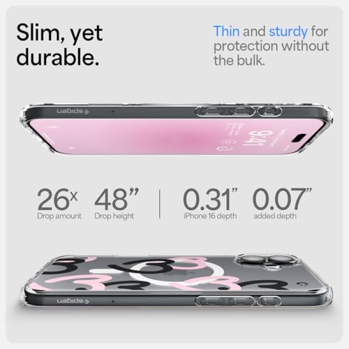 Image of Spigen Ultra Hybrid MagFit Back Cover Case for iPhone 16, MagSafe Compatible, Air Cushion Technology - PC+TPU | Hearts Black Pink