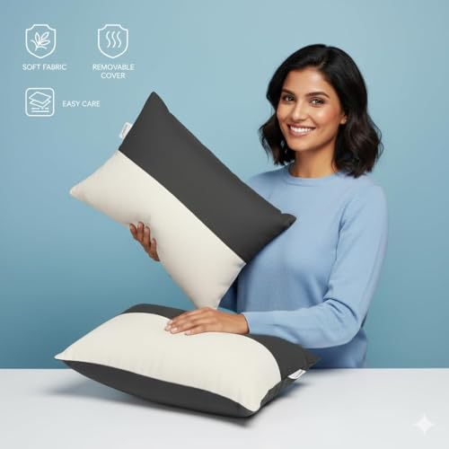 Image of Hotel Quality Premium Fibre Cushions | Cushion 16 inch x 16 inch | Pillow,Cushion,Cushions for, Cushion Pillow,Pillow,Cushions for Bed (Grey-White, 1)