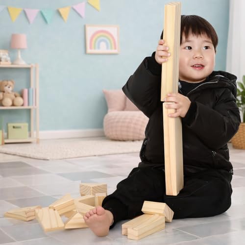 Standard Unit Building Blocks for Toddlers with Storage Tray (64 Pcs) Sanded Wood Blocks for Children, Original STEAM, and STEM Learning, Classic Wooden Toys for Kids Parties and Classrooms - Image 6