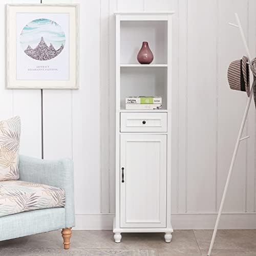 Scurrty Freestanding Storage Cabinet 71 Inch Tall Buffet Cabinet, Kitchen Pantry Storage Cabinet Bathroom Cabinet with 1 Drawer & 1 Door, Organizers for Living Room Bed Room, White