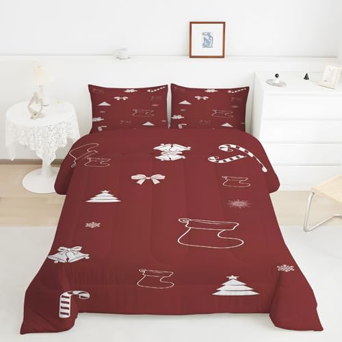 Generico Piumino Matrimoniale AlberodiNatale Trapunte Fiocco Piumone Imbottito Resistente Lavabile, Super Morbida Trapunta, piumini 240x260 cm in Microfibra Reversibile e 2 Federa 50x80 cmY510